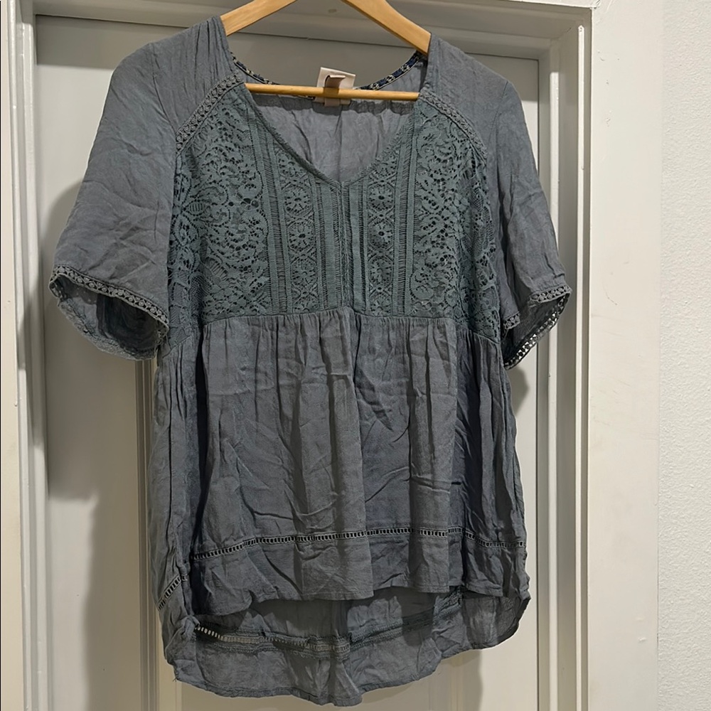 Women's Light Teal Lace Detail Top